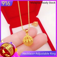 Set Emas Bangkok Cop Korean Style + Adjustable Ring Gold 916 Kalung Emas 916 Merch
