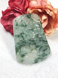 多寶晶石/天然翡翠A貨山水牌吊墜/仁者無敵/飄花山水牌/附證書