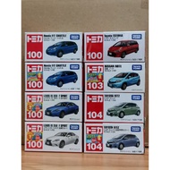 Tomica Regular 100 Honda Fit Shuttle, Lexus IS 350 F Sport, Toyota Estima, 103 Nissan Note, 104 Toyota Vitz