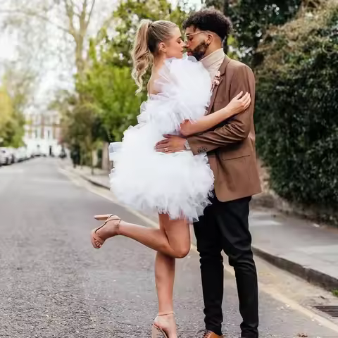 High Street White Fluffy Tulle Short Women Dresses Puffy Tiered Tulle Mini Club Party Dress Sweet Ba