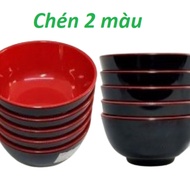 Set of 10 Melamine plastic bowls for spices, size 8.6x3.4cm, 2 layers red and black