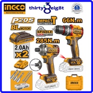INGCO 20V IMPACT DRILL+ IMPACT DRIVER 285NM 2X2.0, CHARGER+CASE CKLI20277