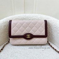 (Pre-loved) Chanel Seasonal Wallet On Chain WOC in Pink and Burgundy Lambskin and AGHW