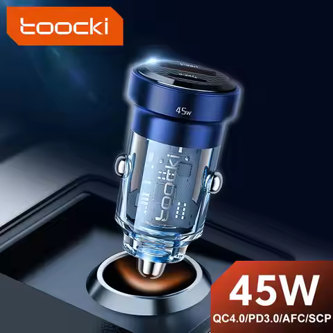 Toocki Type C Car Charger 45W Quick Charge4.0 QC3.0 SCP 5A PD Fast Charging USB C Car Phone Charger 