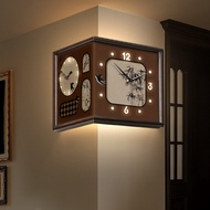 New Vintage Style Wall-Mounted Double-Sided Clock Living Room Retro Corner Clock No-Drill Corner Clo