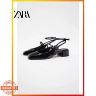 FA2 ZARA Autumn New Women's Shoes Black Thick Heel Open Heel Round Head Flat Shoes 2258010 800