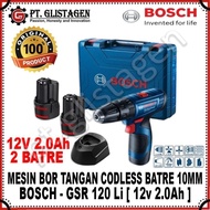 BOSCH GSR 120-Li Mesin Bor Tangan Cordless Baterai Impact Drill 10mm 12v 2Ah 2 Batre Batterai GSR120