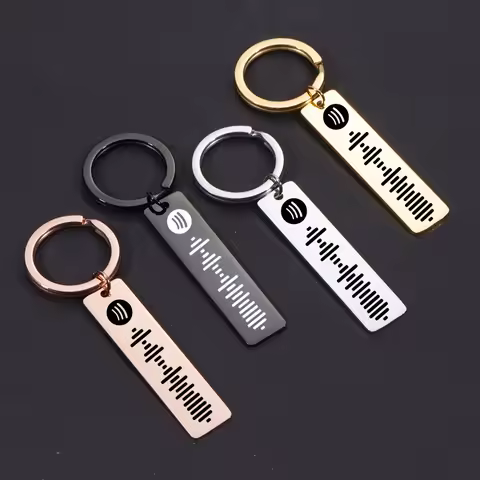 PolishedPlus Personalized Music Spotify Scan Code Keychain For Women Men Stainless Steel Keyring Cus