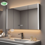 Bathroom mirror cabinet solid wood intelligent mirror cabinet wall mounted with light defogging bath