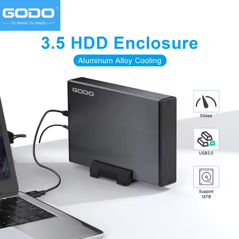 GODO USB 3.0 3.5 Inch SATA HDD SSD External Hard Drive Enclosure Case Aluminum Alloy 18TB with Power