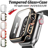Tempered Glass+Case For iWatch Series 7 38 40mm 6/5/4/3/2 PC Cover For iWatch SE 42 44 45mm Screen Protector Waterproof Case
