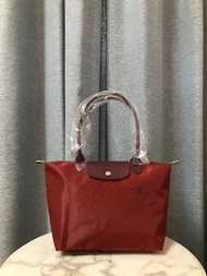 100% Genuine goods longchamp Le Pliage Green Handbag M foldable green long handle waterproof Canvas Shoulder Bags medium size Tote Bag L2605919P59 Red color
