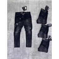 Men's Jeans Code D2-74 Tidy Biker Version, Rib Zip, Flap Pockets, Washed Ripped Paint Flakes, Soft, 