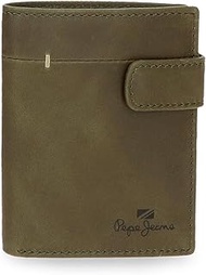 Staple Vertical Wallet with Card Slot and Click Closure, Green, 8.5 x 10.5 x 1 cm, Leather by Joumma