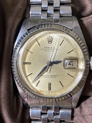 古董味Rolex Datejust1601 1560機芯 發黃的原始面盤 海豚指針 2021/12保養附原廠風擋新品1個