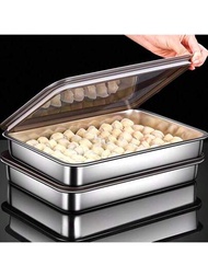 1入組304不銹鋼餃子貯存盒+蓋子,適用於冰箱和冷凍庫,優秀的儲存凍食和雲吞容器,可以疊放與整理