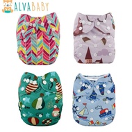 Popular ALVABABY Reusable AIO Diaper All In One Diaper Sewn-In 1Pc 4-Layer Bamboo Insert