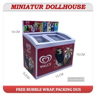 PAKET HEMAT MINIATUR FREEZER ICE CREAM & 12 PCS DOLLHOUSE ICE CREAM WALLS , AICE, CAMPINA