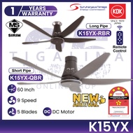 KDK K15YX-QBR K15YX-RBR 60Inch 5 Blades 9 Speed DC Motor with Remote Control Short / Long Pipe Ceiling Fan Kipas Siling