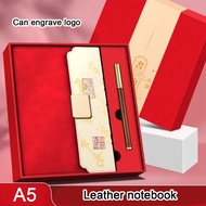 (Can Engrave Logo) A5 leather-bound business notepad with buckle closure, student subject notebook, 