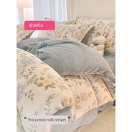 bedsheet set with quilt cover bedsheet bedsheet set Jielia Winter Thickened Milk Fleece Quilt Cover 