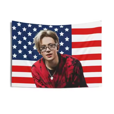 Heeseung Red Shirt American Flag Tapestry ENHYPEN Kpop Concert Fan Merchandise Wall Decor