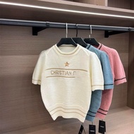 Round Neck Short-Sleeved Sweater - Girly Embroidered Top