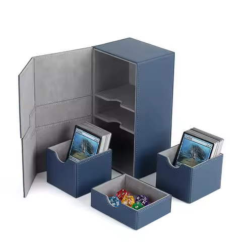 Leather Trading Card Storage Box Card Deck Case Holds 200+ Single Sleeved Cards Strong Magnetic PU L