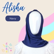 hijab anak instant bergo jilbab jersey premium belahan depan alisha - navy l
