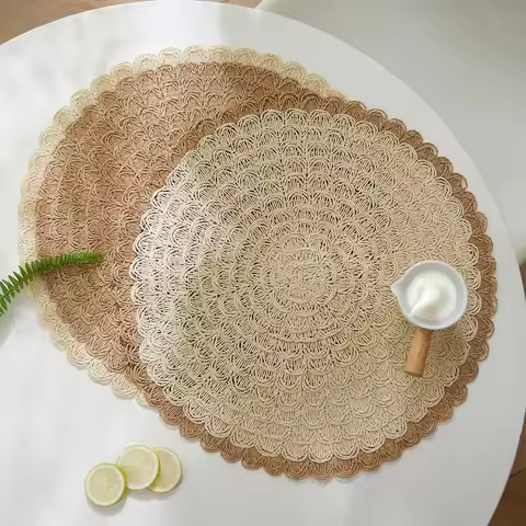 2/4/6pcs Christmas Nature Non-slip Paper Placemats for Restaurant Dining Table Paper Round Table Wov