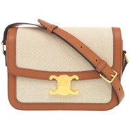Celine Classic Triomphe 小牛皮織物單肩背包，NATURAL棕褐色，成色極佳，貨號 1385 [二手] CELINE