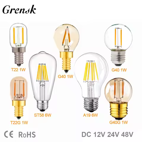 E27 12V 24V LED Light Bulb A19 ST58 6W E27 Led Daylight White T22 G40 Low Voltage 1W E12 E14 Led Lam