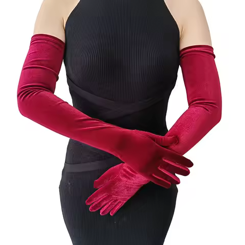 44cm 52cm 65cm Autumn Winter Warm Women Banquet Opera Solid Long Gold Velvet Gloves Retro Elegant So