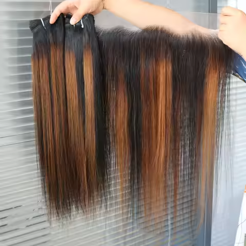 Wholesale Virgin Human Hair Extensions Remy Hair Weft Weaving Highlight 1B/30 With Lace Closure Fron