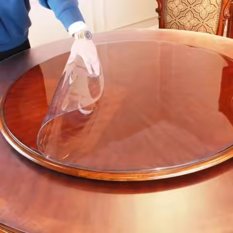 PVC Round Table Carpet Transparent Waterproof Tablecloth Kitchen Pattern Table Cover Glass Soft Clot