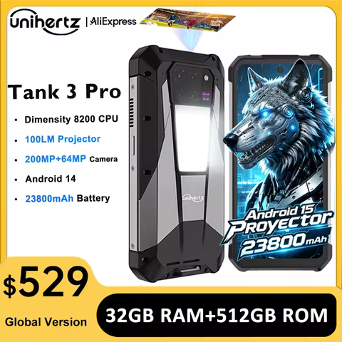 Unihertz Tank 3 Pro 8849 Rugged 5G Smartphone Android with 100 Lumens Projector 32GB 512GB 23800mAh 