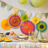 Colorful Paper Fan Flower Decoration Set Hanging Paper Fan/