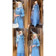 Aleena Set 2in1 Outer Brokat + Inner Maxmara Gamis Esthetik Dress Pesta Kondangan Pernikahan Mewah
