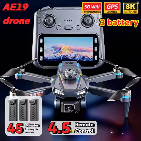 AE19 GPS Drone 4.3" LCD 8K/4K Dual Camera 360° Obstacle Avoidance 3 Battery Options Professional RC 