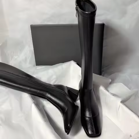 2023 7CM Women Long Boots High Quality Leather Patent Leather Ladies Zip Knight Boots Fashion High H