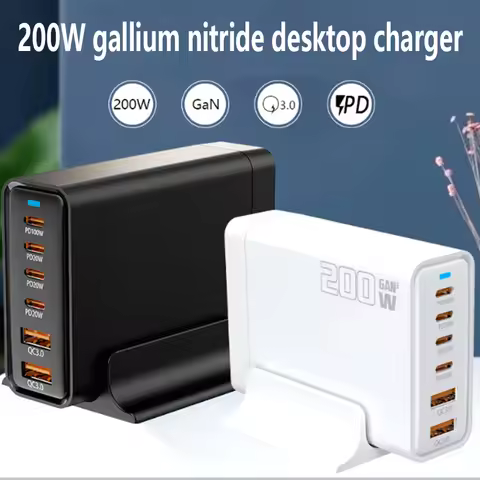 200W USB C fast charger 5-port charging station Block Hub laptop charger power adapter compatible wi