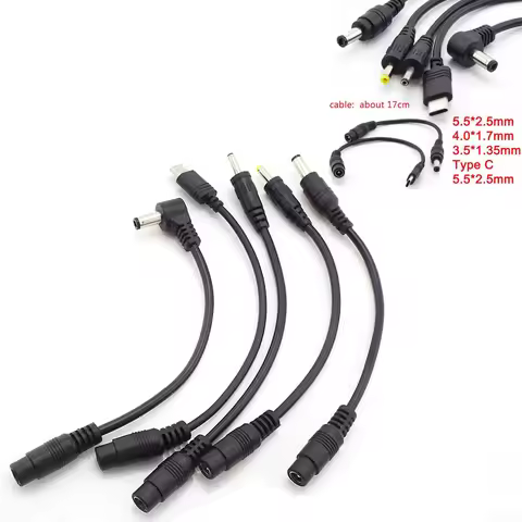 17cm 5.5x2.1mm DC female to DC male 5.5x2.1 5.5x2.5 3.5x1.35mm 4.0x1.7mm Type C cable cord Connector