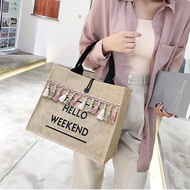 bangkokshop(B1750) กระเป๋าสานกระเป๋าถือ HELLO WEEKENDใบใหญ่ใส่ของได้เยอะ