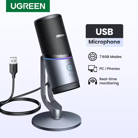 Mic USB Microphone with RGB Modes Professional Condenser Mic for PC Mac Gaming Karaoke Recording Str