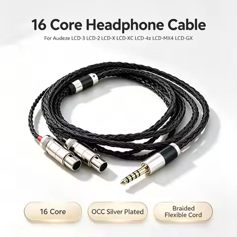High Quality 16 Core 7N OCC Black Braided Earphone Cable For Audeze LCD-3 LCD-2 LCD-X LCD-XC LCD-4z 