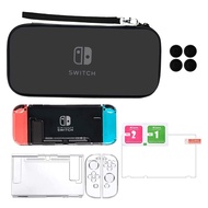 Carrying Storage Case, HD Tempered Glass Screen Film, Protective Cover with 4pcs Thumb Grip Caps Compatible with Nintendo Switch