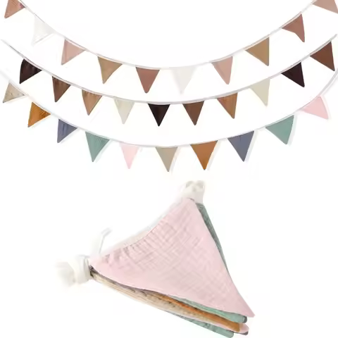 Cotton Fabric Birthday Bunting Banner Triangle Shape Boho Style Hanging Party Flag Hanging Design De