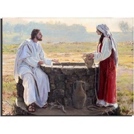 Jesus and Samaritan Woman Canvas Wall Art - 16x20 Inch Unframed Religious Painting Print for Home De
