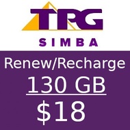 TPG 130GB Plan $18 Top Up / Recharge / Renewal