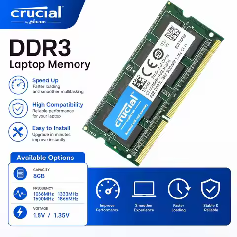 Crucial Laptop Memory RAM DDR3 DDR3L 8GB 1333 1066 1600 1866MHz PC3-8500 10600 PC3L-12800 14900 Note